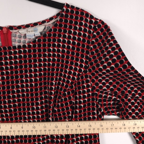 Boden Hannah Seam Detail Red Black Polka Dot Corduroy Sheath Dress WW095 Size 8L